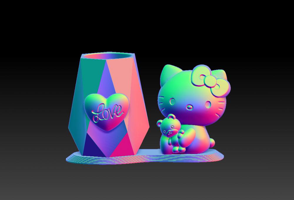 凯蒂猫抱熊笔筒 13D打印模型
