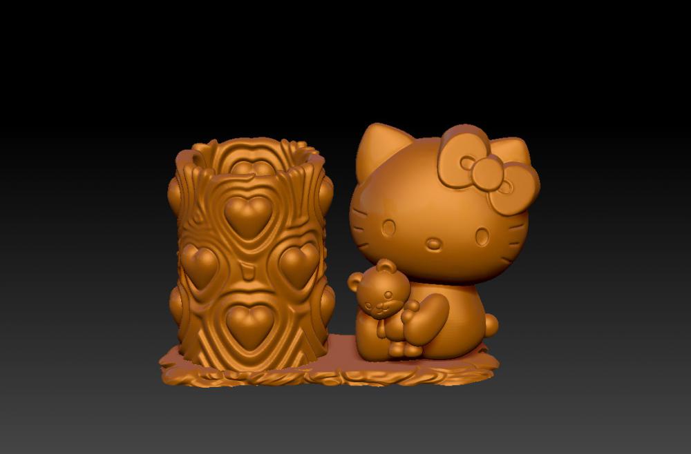 凯蒂猫抱熊笔筒 33D打印模型