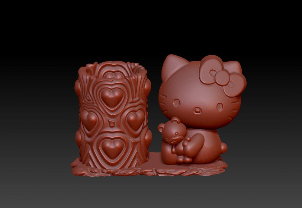 凯蒂猫抱熊笔筒 33D打印模型