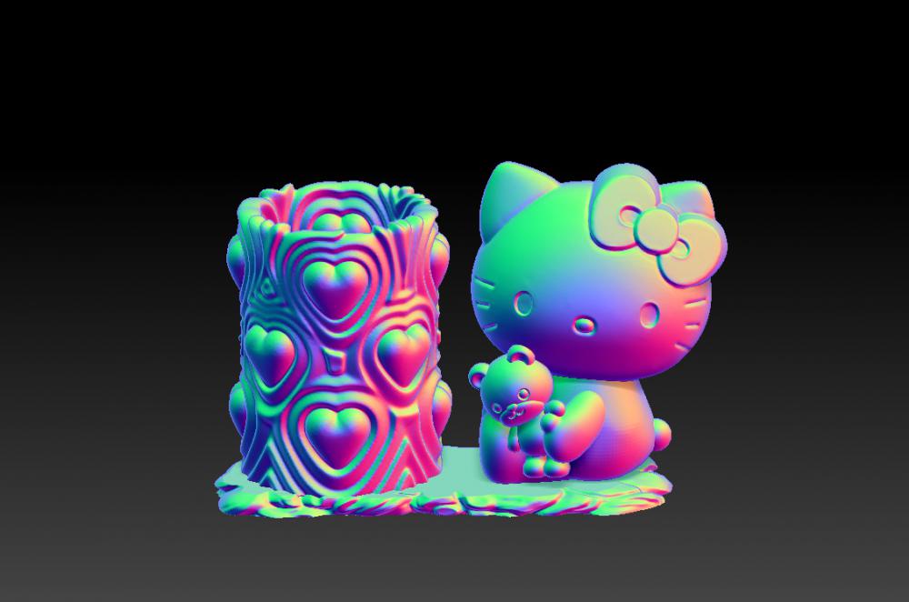 凯蒂猫抱熊笔筒 33D打印模型