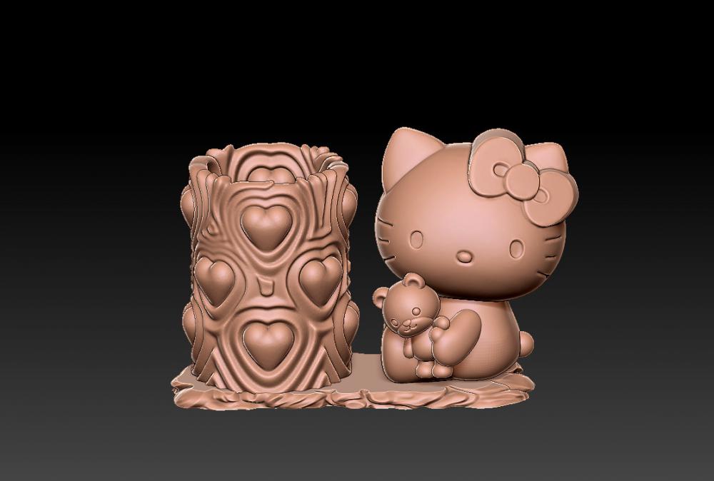 凯蒂猫抱熊笔筒 33D打印模型