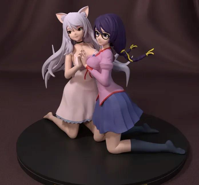 猫物语 羽川翼与黑羽川3D打印模型