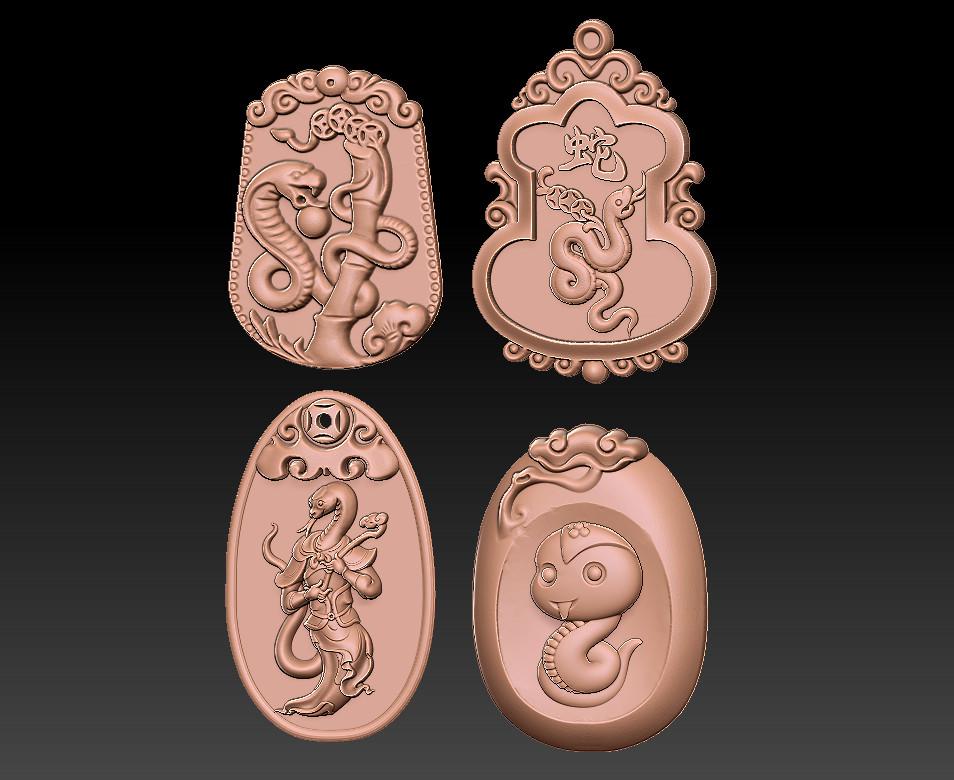 蛇年生肖吊坠 33D打印模型