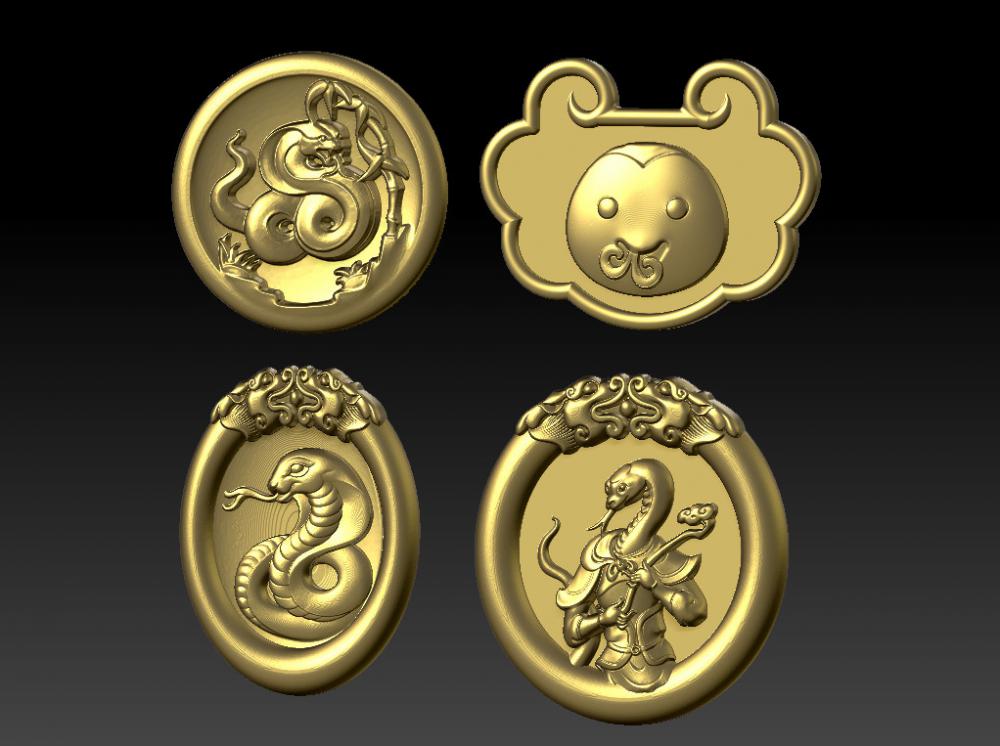 蛇年生肖吊坠 53D打印模型