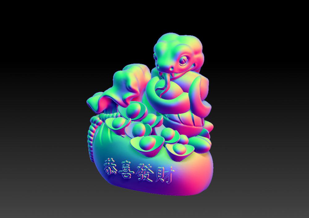 蛇年恭喜发财-摆件 23D打印模型