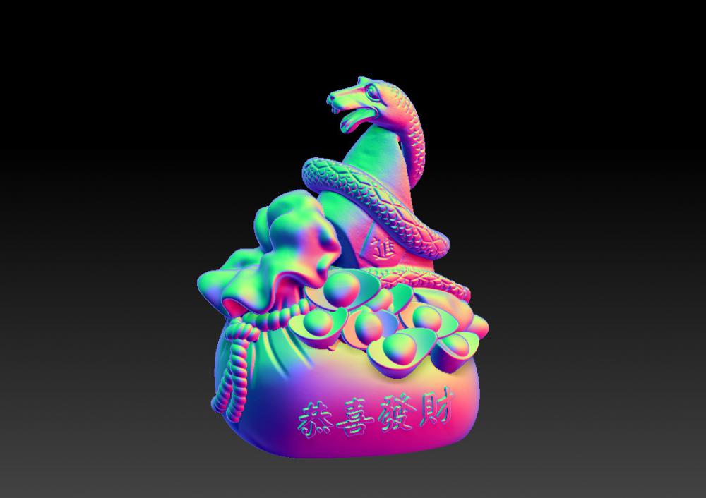 蛇年恭喜发财-摆件 13D打印模型