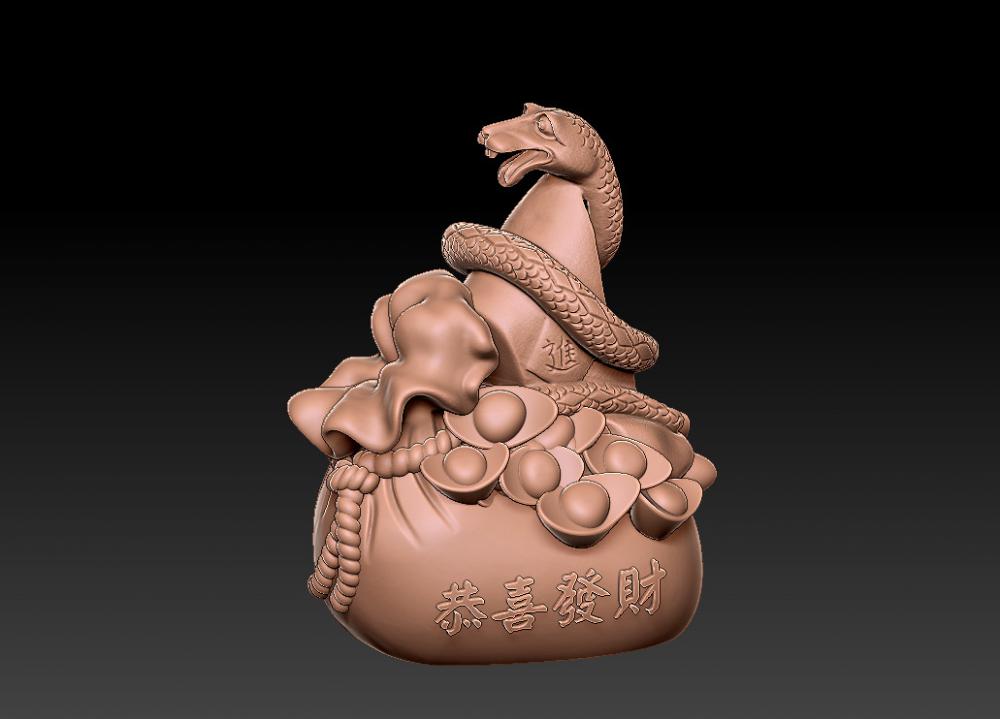 蛇年恭喜发财-摆件 13D打印模型