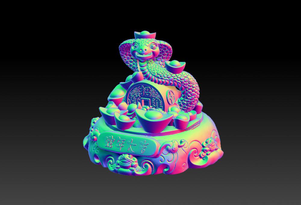 蛇年大吉-聚財摆件 23D打印模型