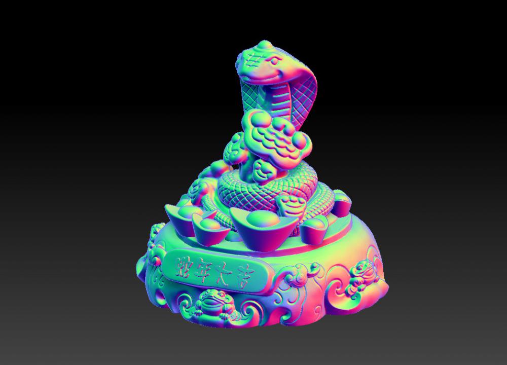 蛇年大吉-聚財摆件 13D打印模型