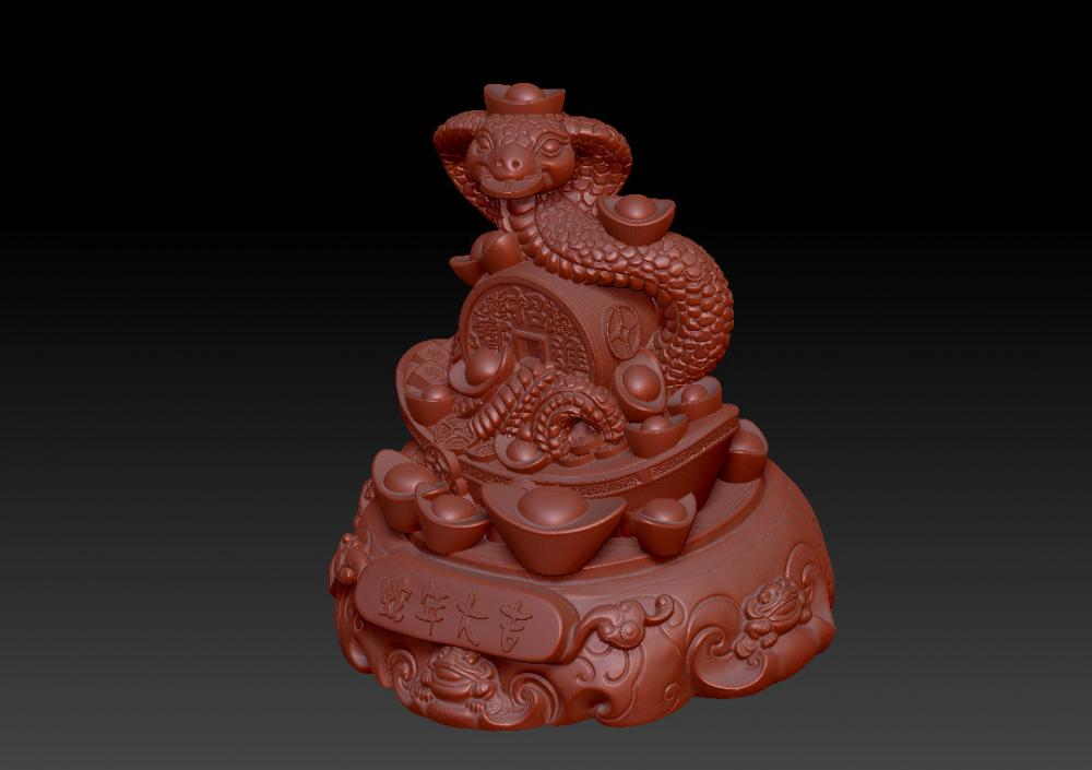 蛇年大吉-聚財摆件 33D打印模型