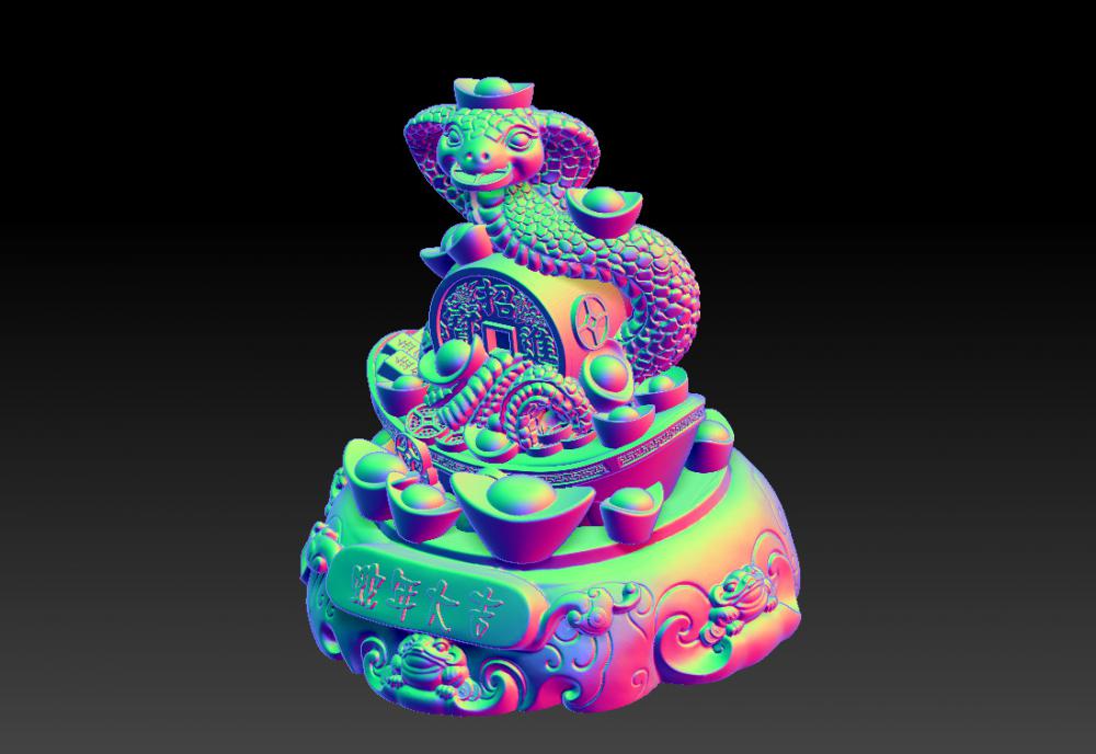 蛇年大吉-聚財摆件 33D打印模型