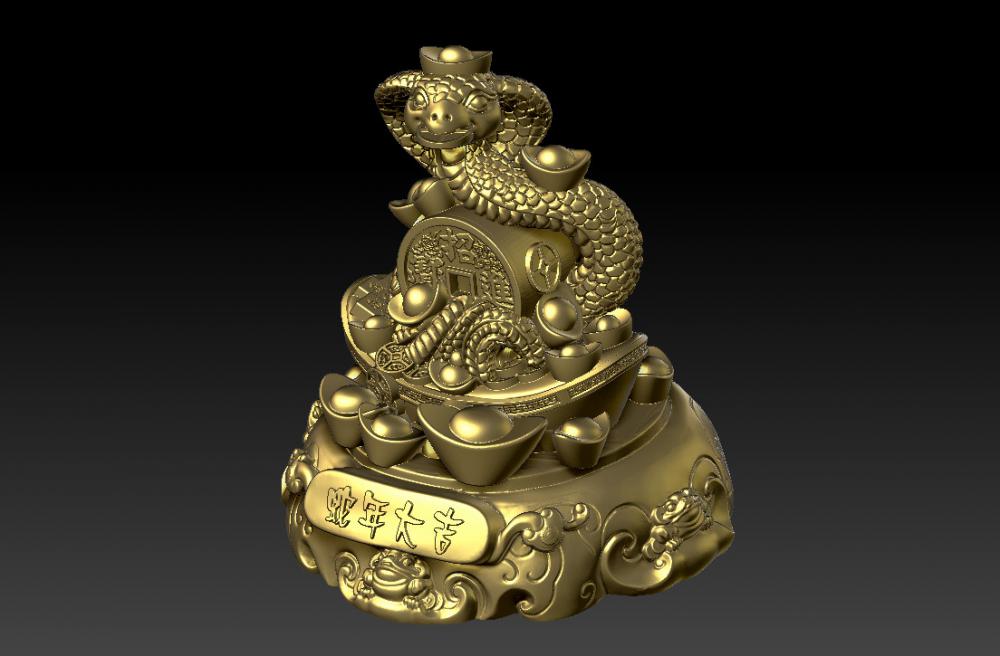 蛇年大吉-聚財摆件 33D打印模型