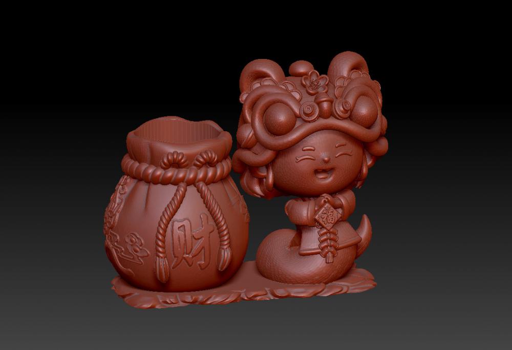 蛇年聚财笔筒 33D打印模型