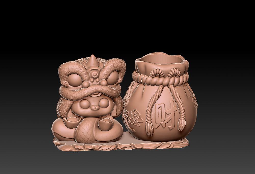 蛇年聚财笔筒 63D打印模型