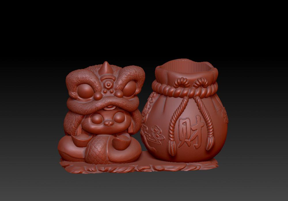 蛇年聚财笔筒 63D打印模型