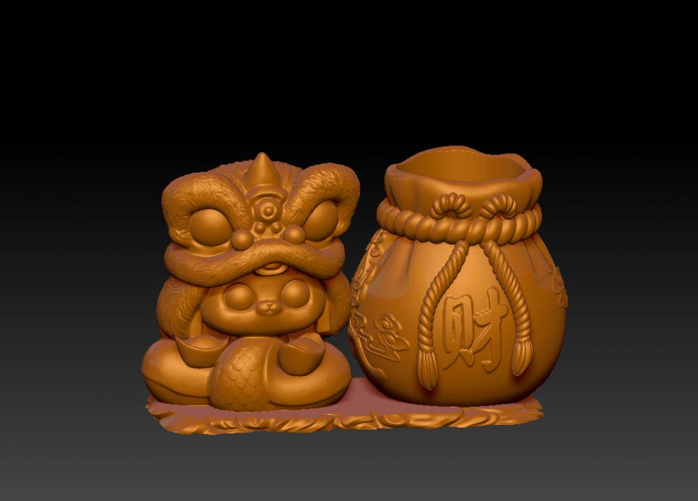 蛇年聚财笔筒 63D打印模型