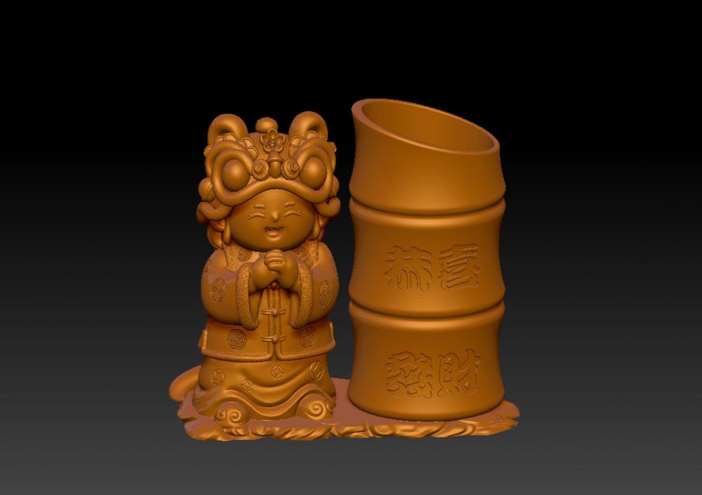 蛇年恭喜发财笔筒 53D打印模型