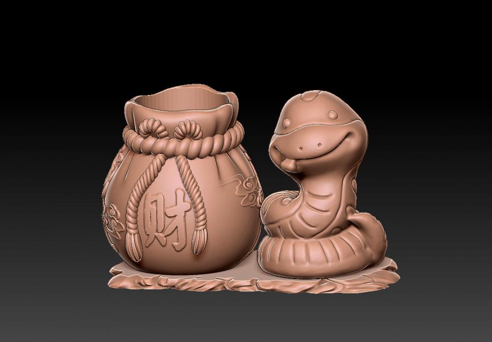 蛇年聚财笔筒 83D打印模型