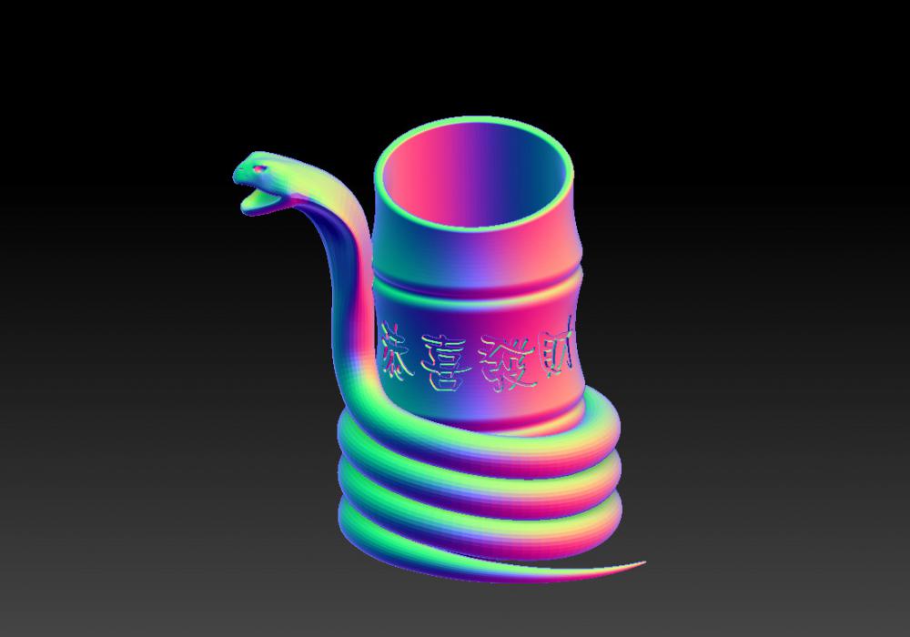 蛇年恭喜发财笔筒 113D打印模型